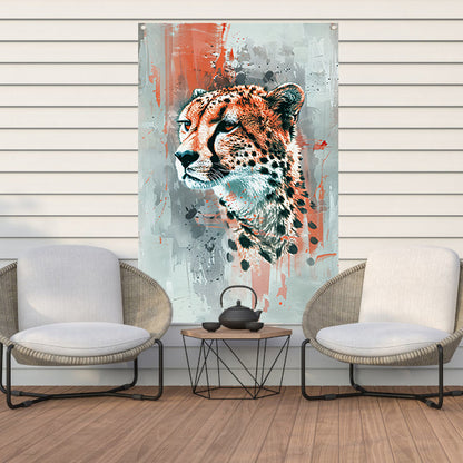 Digitale kunst van cheeta op abstracte achtergrond tuinposter