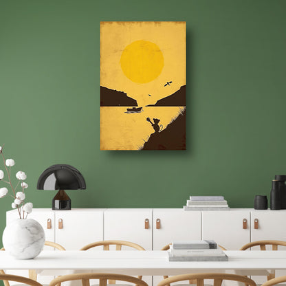 Silhouet van Muis met Gitaar bij Zonsondergang poster