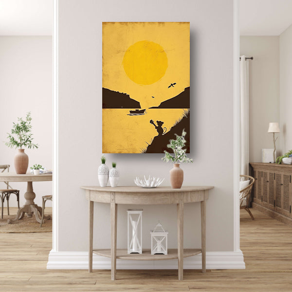 Silhouet van Muis met Gitaar bij Zonsondergang poster