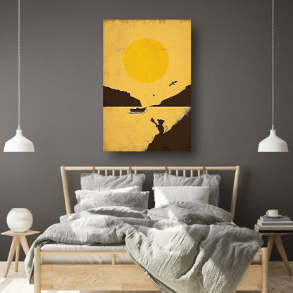 Silhouet van Muis met Gitaar bij Zonsondergang poster