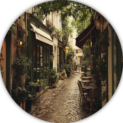 Modern terras met strakke lijnen aluminium muurcirkel