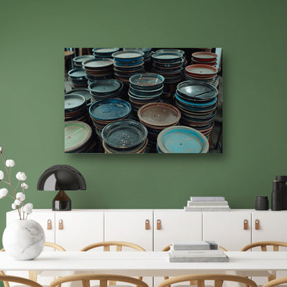 Gestapelde filmrollen in diverse kleuren canvas