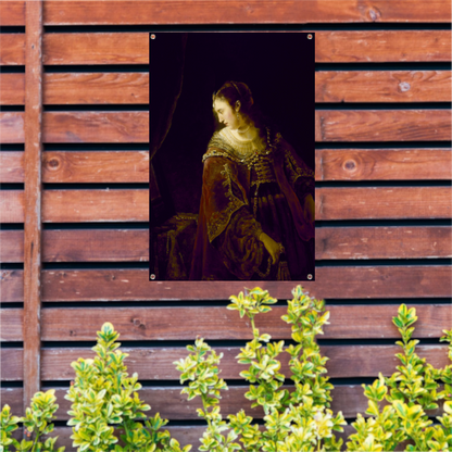 Vrouw aan haar kaptafel - Ferdinand Bol tuinposter