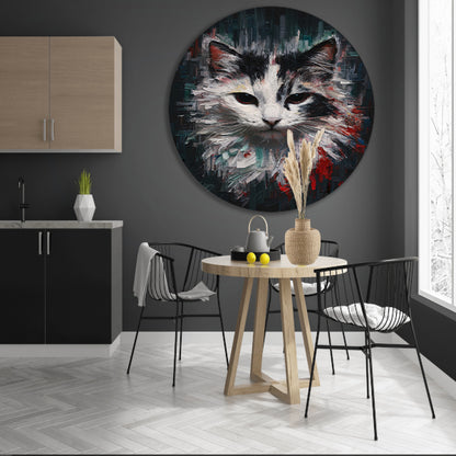 Blik van een Abstracte Kat in Kleur aluminium muurcirkel