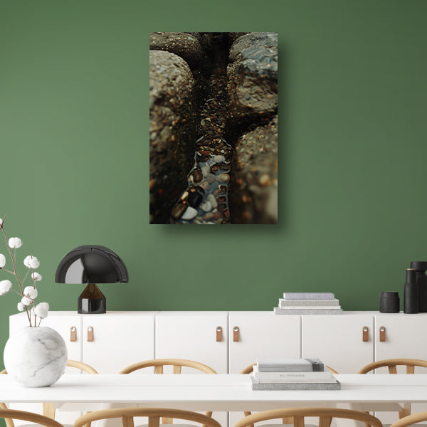Stenen pad met waterstroom in rotskloof acrylglas