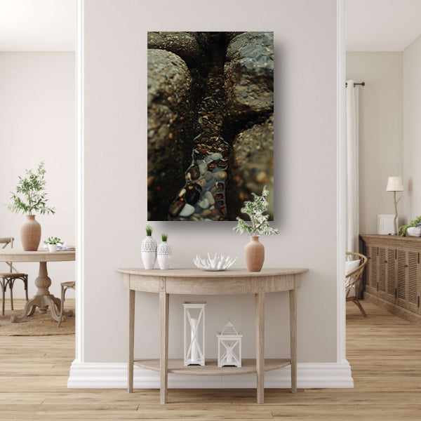 Stenen pad met waterstroom in rotskloof acrylglas