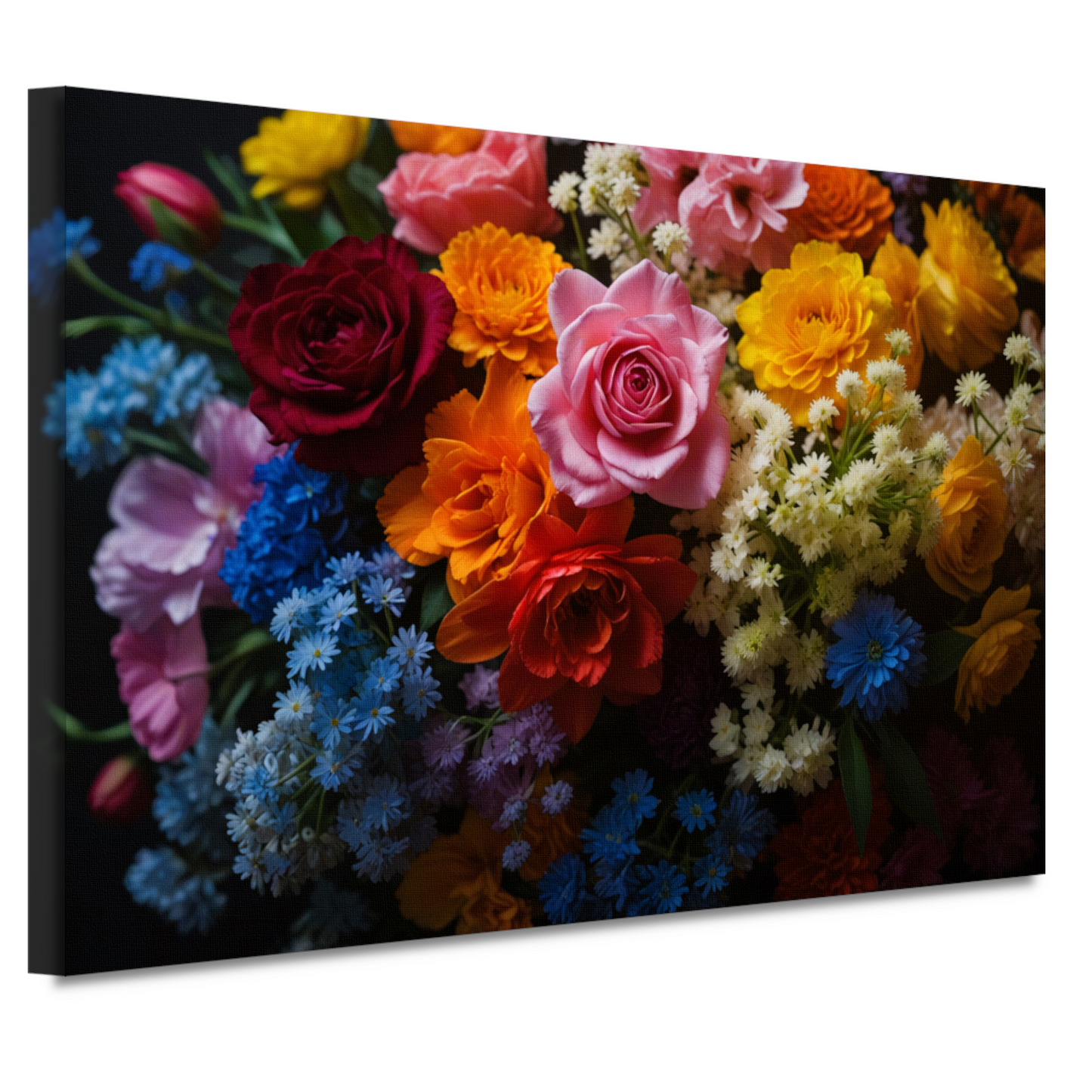 Prachtig Kleurrijk Bloemenarrangement op Zwart canvas