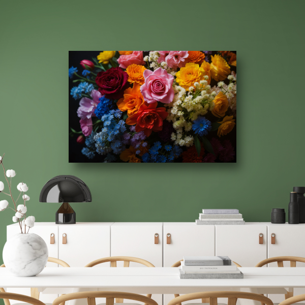 Prachtig Kleurrijk Bloemenarrangement op Zwart canvas