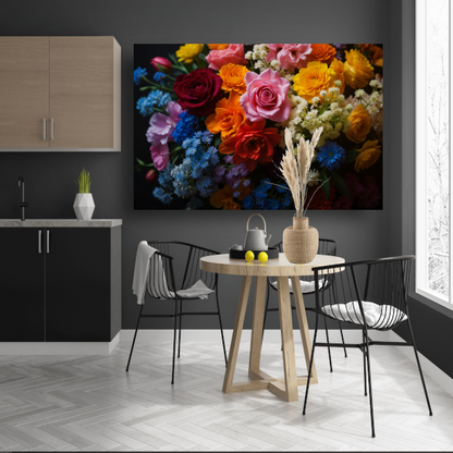 Prachtig Kleurrijk Bloemenarrangement op Zwart canvas