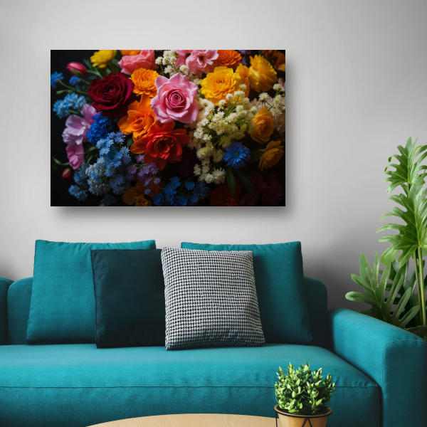 Prachtig Kleurrijk Bloemenarrangement op Zwart canvas