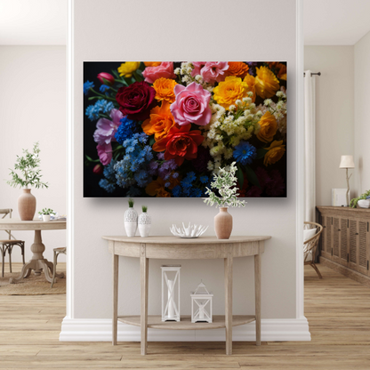 Prachtig Kleurrijk Bloemenarrangement op Zwart canvas met baklijst