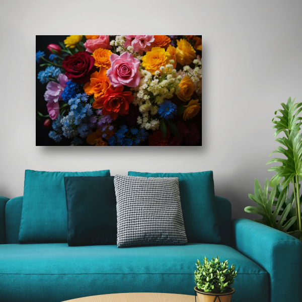Prachtig Kleurrijk Bloemenarrangement op Zwart canvas met baklijst