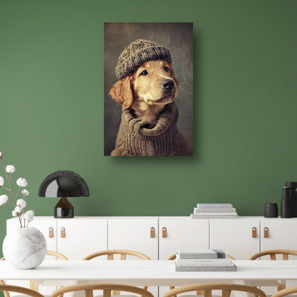 Golden Retriever Puppy in Winterkleding canvas