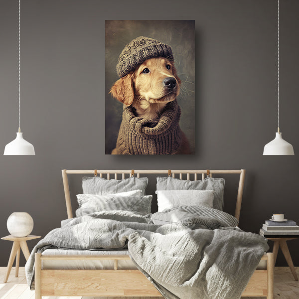 Golden Retriever Puppy in Winterkleding canvas