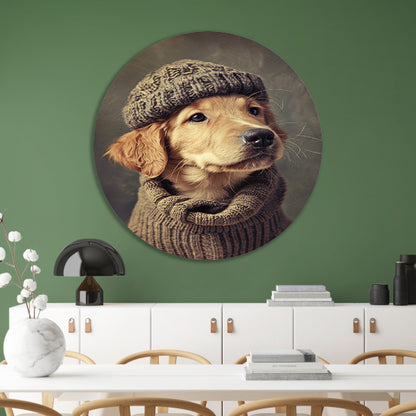 Golden Retriever Puppy in Winterkleding aluminium muurcirkel