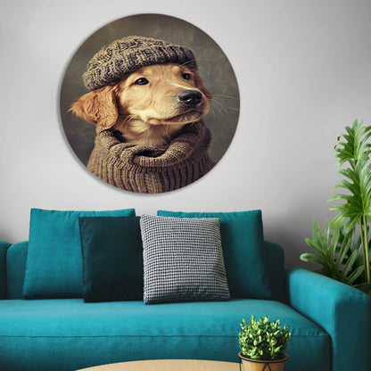 Golden Retriever Puppy in Winterkleding aluminium muurcirkel