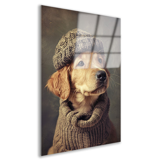 Golden Retriever Puppy in Winterkleding acrylglas