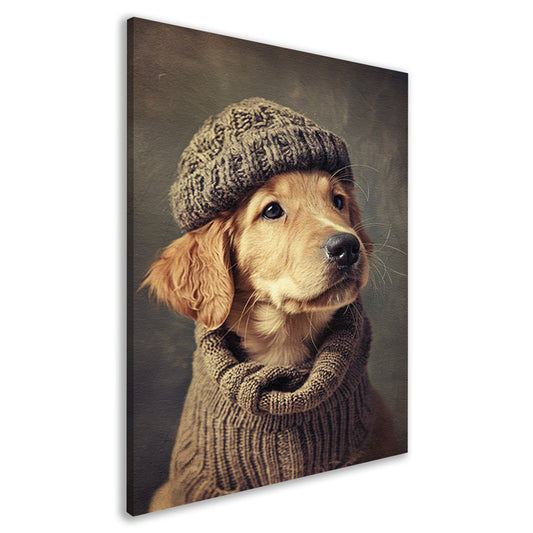 Golden Retriever Puppy in Winterkleding canvas