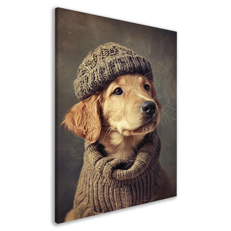 Golden Retriever Puppy in Winterkleding canvas