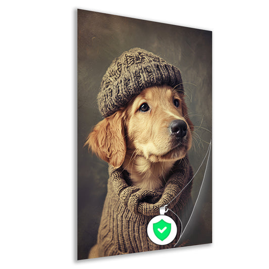 Golden Retriever Puppy in Winterkleding poster