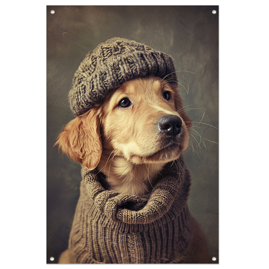Golden Retriever Puppy in Winterkleding tuinposter
