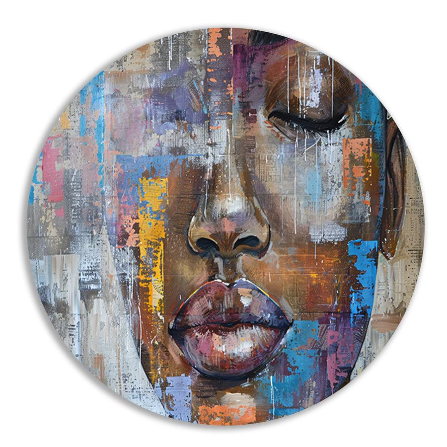 Abstract Portret van Vrouw met Kleuren aluminium muurcirkel