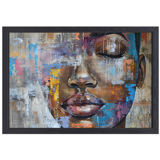 Abstract Portret van Vrouw met Kleuren canvas met baklijst