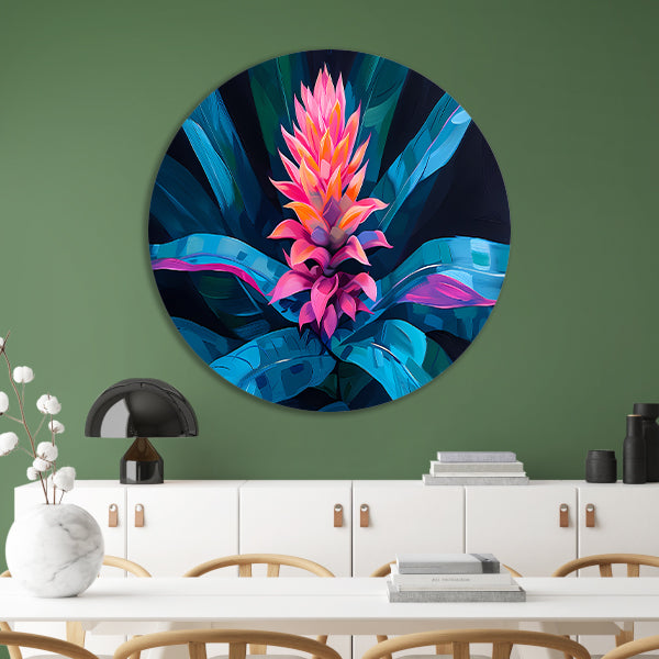 Abstracte bloem met kleurrijke bladeren aluminium muurcirkel