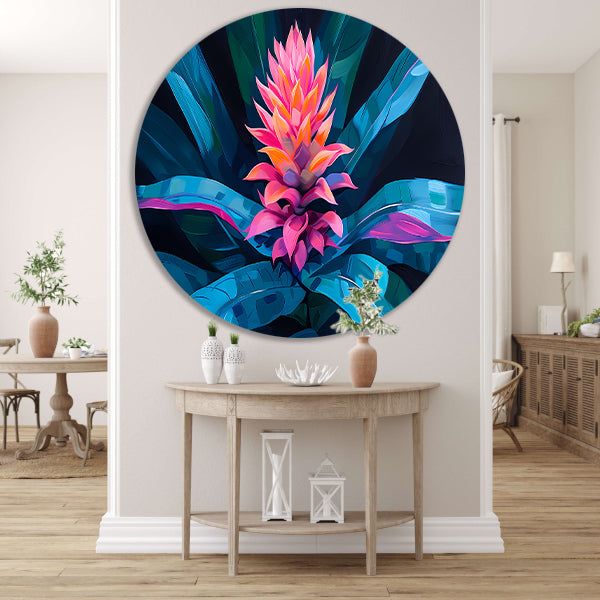 Abstracte bloem met kleurrijke bladeren aluminium muurcirkel