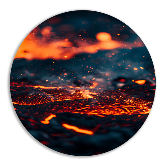 Abstracte Lava Stroom in Vuur en Vlam aluminium muurcirkel