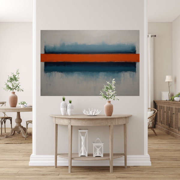 Abstracte Horizonten met Oranje Accent canvas met baklijst