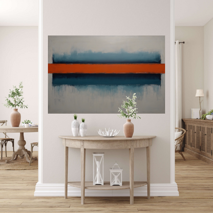 Abstracte Horizonten met Oranje Accent canvas met baklijst
