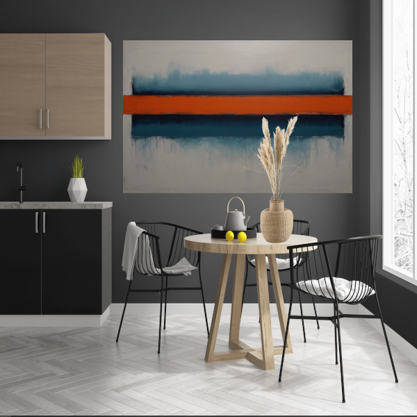 Abstracte Horizonten met Oranje Accent canvas met baklijst