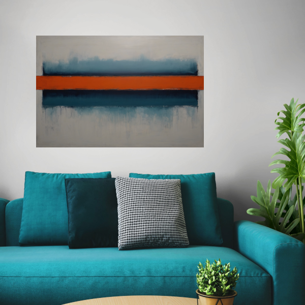 Abstracte Horizonten met Oranje Accent canvas met baklijst
