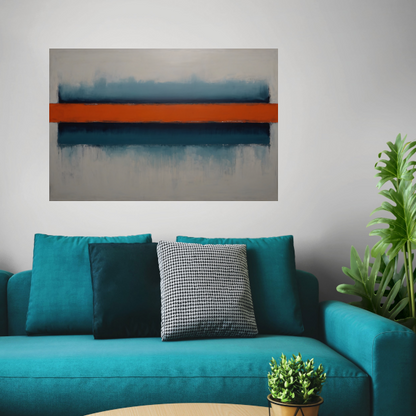Abstracte Horizonten met Oranje Accent canvas met baklijst