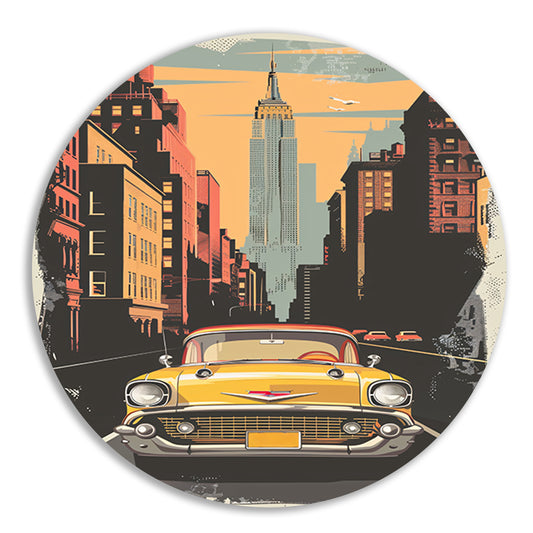 Klassieke Chevrolet in Vintage New York aluminium muurcirkel