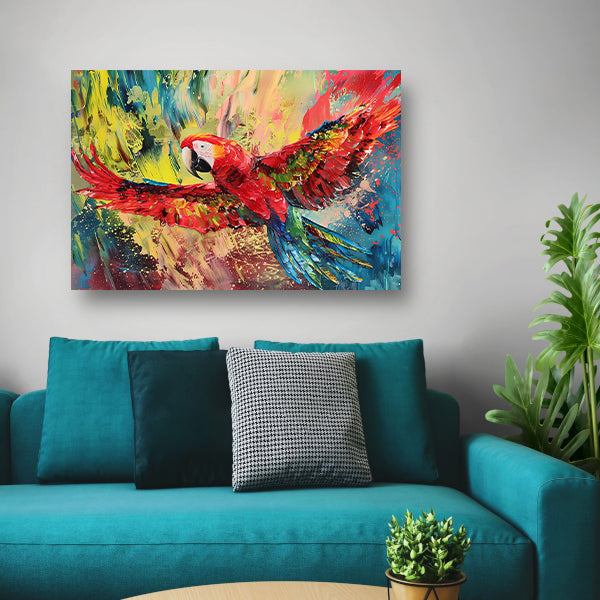 Kleurrijke abstracte schilderij van een papegaai acrylglas