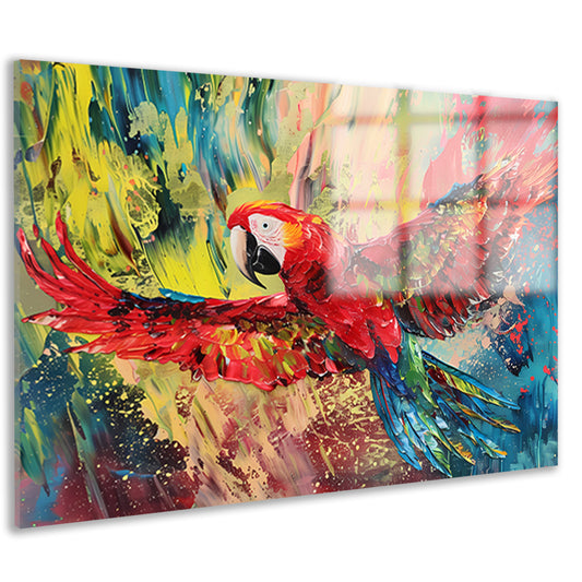 Kleurrijke abstracte schilderij van een papegaai acrylglas