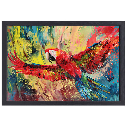 Kleurrijke abstracte schilderij van een papegaai canvas met baklijst