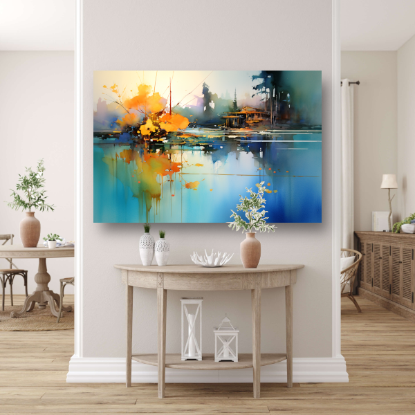 Minimalistisch meerlandschap met huis canvas