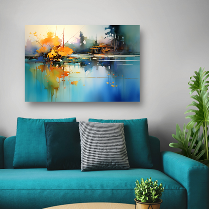 Minimalistisch meerlandschap met huis canvas