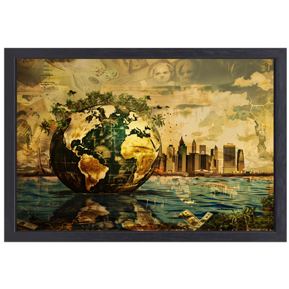 Surrealistische Aarde canvas met baklijst