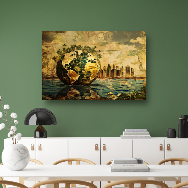 Surrealistische Aarde canvas met baklijst