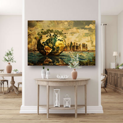 Surrealistische Aarde canvas met baklijst