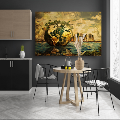 Surrealistische Aarde canvas met baklijst