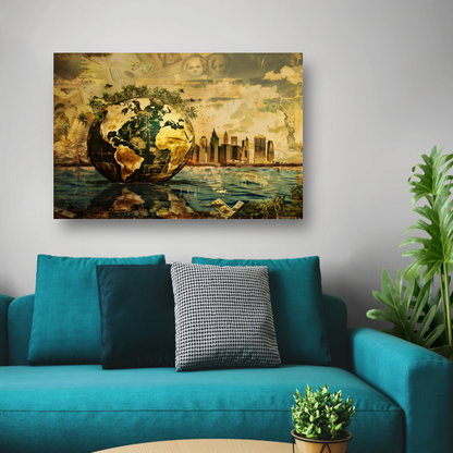 Surrealistische Aarde canvas met baklijst