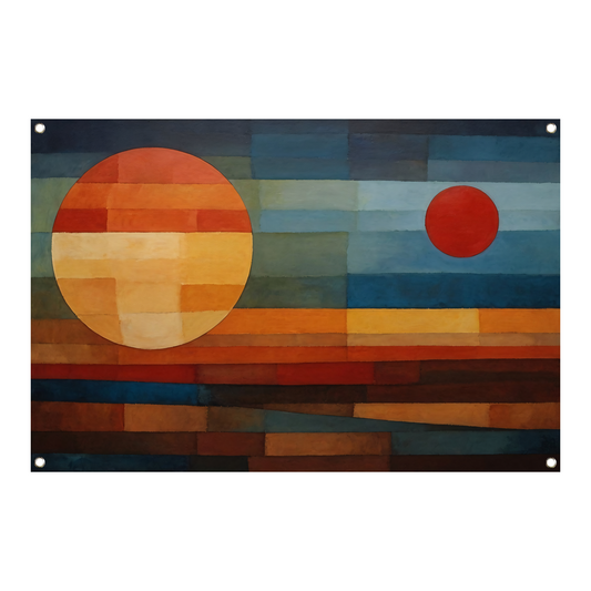 Geometrische Weerspiegeling van Zonsondergang en Nacht tuinposter