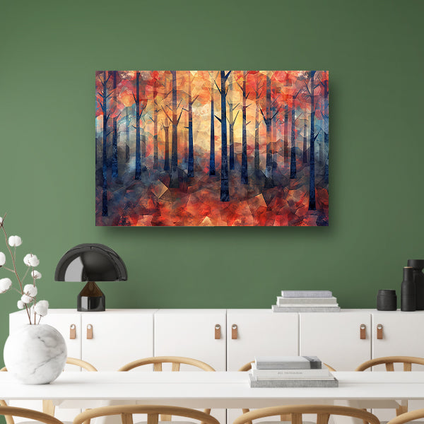 Kleurrijke abstracte bos schilderij in herfst canvas