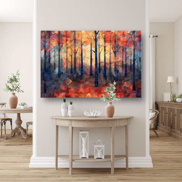 Kleurrijke abstracte bos schilderij in herfst canvas