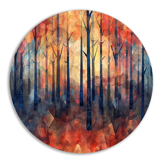 Kleurrijke abstracte bos schilderij in herfst aluminium muurcirkel